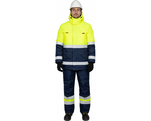Сигнальная одежда повышенной видимости (ГОСТ)Костюм БРАЙТ зимний, Со - 3-й класс защиты, Тн - 2-й класс защиты, флуоресцентный желтый-синий