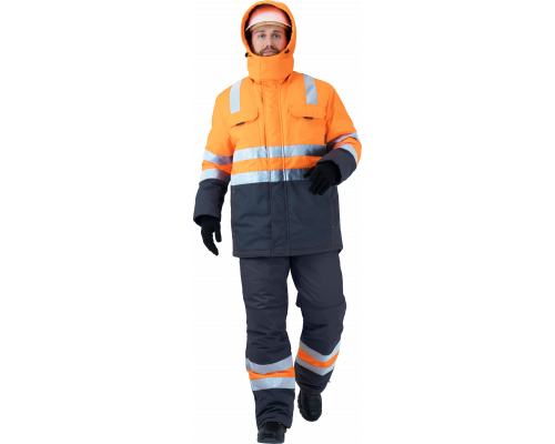 Сигнальная одежда повышенной видимости (ГОСТ)Костюм РЕФЛЕКТ-2 зимний, Со - 3-й класс защиты, Тн - 4-й класс защ, флуоресцентный оранжевый-серый
