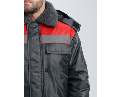 Куртка зимняя Бригада NEW (тк.Оксфорд), т.серый/красный