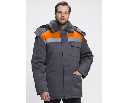 Куртка зимняя Бригада NEW (тк.Смесовая,210), т.серый/оранжевый
