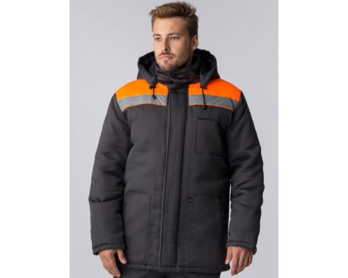 Куртка зимняя Экспертный-Люкс NEW (тк.Смесовая,210), т.серый/оранжевый
