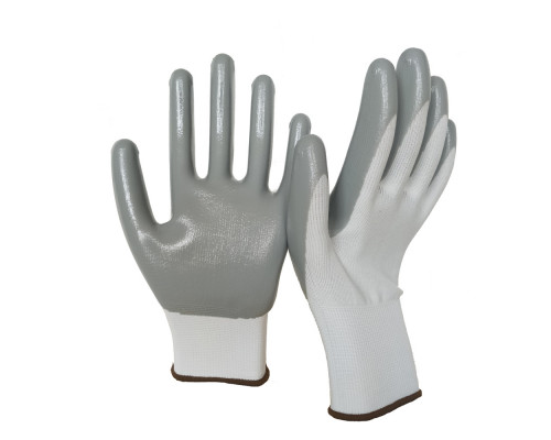 Перчатки нейлоновые с нитриловым покрытием, бело-серые